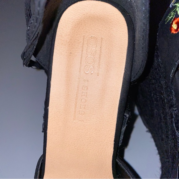 ASOS Shoes TAMIKO Size 4 Embroidered Black 4” High Wedges - Picture 12 of 15